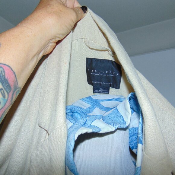 Sanctuary Blazer Linen Oversized Women's Blazer Creme Tan Pockets Lagen Look XL - Picture 7 of 9